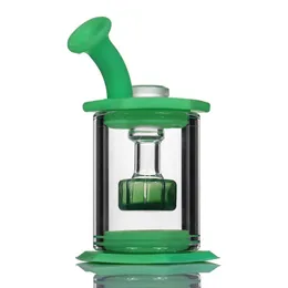 Silikon-Bong-Glas-Duschkopf-Perkolator, leicht zu reinigende 4,5-Zoll-Dab-Rigs mit 4-mm-Quarz-Banger-Wasserpfeifen, Mini-Bongs
