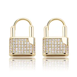 Iced Out Zircon Key Lock Drop Earrings For Women Accessories Small Gold Silvery Hoops Female Earrings Jewelry Gift