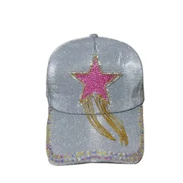 Mode härlig söta glittrande sequins kristaller stjärna tofs baseball boll kepsar för kvinna kvinnliga tjejer solskyddade hattar