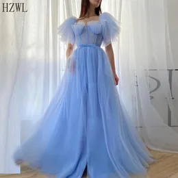 Bebê Lue plissadas A-Line Tulle Vestidos Vestido 2020 curto Puff mangas fita Belt Longo Prom Vestido