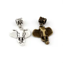 50pcs/lot Dangle Antique Silver / Bronze Elephant Head Charm Pendants For Jewelry Making Bracelet Necklace DIY Accessories 22.8x38mm