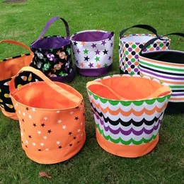 Halloween Buckets Monogrammable Trick Or Treat Bucket Barnleksak Förvaring Korg Tote Halloween Pappers Pumpa Sack Bag 12 Designs 300pcs DW4346