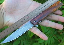 1 sztuk Wysokiej Jakości Łożysko kulkowe Flipper Składany Nóż VG10 Damaszek Stal Point Blade Rosewood + Blacha ze stali nierdzewnej Uchwyt EDC Noże