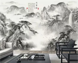 Beibehang Chiński tapeta atrament Przyjmujący sosnowy Górski wodospad wodospad Home Improvement TV Tło Malowidła ścienne 3d Tapeta