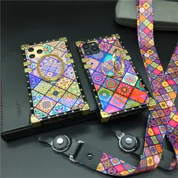 Laser Grid Phone Cover Vintage Square Case for Samsung Galaxy S21 S20 Note20 Ultra S10 Plus Iphone 12 11 Pro Max X Xr Xs Se2