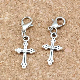 100Pcs/lots Antique Silver zinc alloy Cross Charms Bead with Lobster clasp Fit Charm Bracelet DIY Jewelry 11.2x35mm A-271b