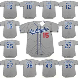 Los Angeles 25 RICKEY HENDERSON 27 KEVIN BROWN 27 MATT KEMP 38 ERIC GAGNE 43 RAUL MONDESI 55 OREL HERSHISER baseball jersey stitched