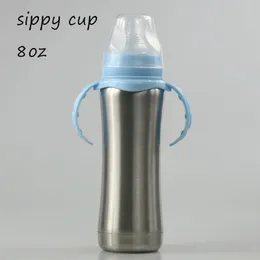 New 8oz Sippy Cup with Handle Baby Bottle Kids Tumbler Stainless Steel Milk Bottles Double Wall Travel Mug