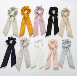 Ribbon Hair Scrunchies Women Elastic Hairbands Solid Ponytail Scarf Hair Ties Rope Ponytail Holder Girls Hair Accessories 10 Colors DW4890