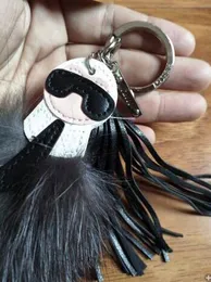 Keychains Lanyards 고급 웅장한 푹신한 Karl Genuine Raccoon Fur Pompom Monster Bag Bugs Charm Keychain Plush Key Ring Leather Tassel Pompom X9NM