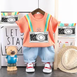 Lato 2020 Cute Baby Boys Garnitury Casual Afgrani Stroje Kreskówki Krótki Rękaw T Shirt + Spodenki 2 sztuk / zestaw Baby Boy Ubrania Chłopcy Stroje