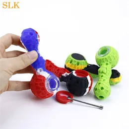 New Honeycomb Design Silicone Smoking Pipes Porous Glass Bowl Hand Pipe Silicone Bongs Glass Oil Burner Pipes Smoking accessories