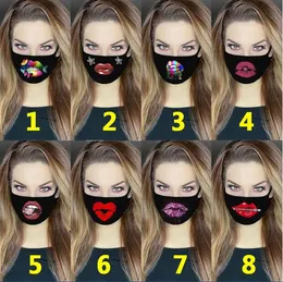 8 Styles Sexy Lips Designer Face Mask Stampa 3D Maschera protettiva regolabile Polvere e foschia con maschere facciali traspiranti PM2.5