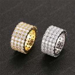 Hip Hop Mężczyzna Biżuteria Pierścionki Moda Pozłacane Icered Out Pełny CZ Diament Tenis Pierścień Bling Cubic Cyrkon Love Ring Wedding