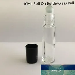 10 مل 1 / 3OZ زجاج زجاجة لفة على إفراغ زجاجة عطر العطرية النفط الزجاج الأسطوانة رول البلاستيك الأسود كاب زجاجة