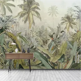 Mlofi custom large wallpaper mural medieval hand-painted tropical rainforest plant banana leaf TV background wall