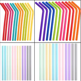 25colors Silicone Straws Drinking Straight Curve Straw Water Cocktail Milk Coffee Straws Recyclable Food Grade Silicone Straw T500135