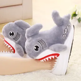 Winter Cute Cartoon Shark Cotton Slippers Womens Non-Slip Thick Sole Warm Personality Plush Home 35-42