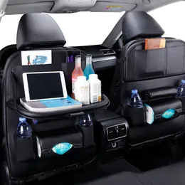 Car Seat Back Organizer Pu Leather Pad Bag Car Storage Organizer Foldable Table Tray Travel Storage Bag Auto Accessories CX200822