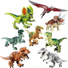 Mini figuras blocos dinossauro Jurassic Parque Velociraptor Tiranossauro Rex Building Blocks Define Crianças Brinquedos presente Bricks