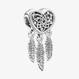 New 925 Sterling Silver Openwork Heart & Three Feathers Dreamcatcher Charm Fit Original European Charm Bracelet Fashion Jewelry Accessories