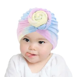 Bomull Turban För Baby Tjej Topp Knot Blomster Dekor Mjuk Huvudbonader Toddler Hårvård Sömn Cap Warm Beanie Hat Hårtillbehör