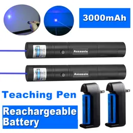 2PACK 301 Powerful Blue Violet Laser Pen Pointer 405nm Beam Light Teaching Focus Laser Pen+ 18650 Battery + Charger