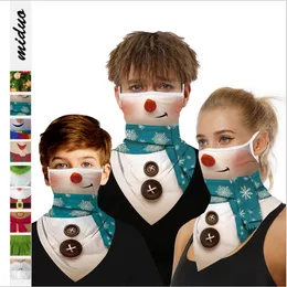 Barns tryckta masker Jul 3D Digital Utskrift Mask Barn Öron Triangel Scarf Utomhus Sport Skyddande Andningsskydd Mask LSK995