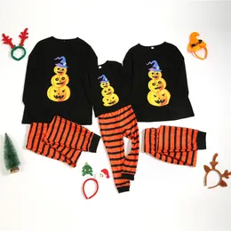 2020 Новые Семейный родитель-ребенок одежды европейских и американская Шея Рождество Stripe Print Тыква с длинным рукавом Pajama Set