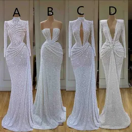 2021 Glänsande Sequined Mermaid Prom Dresses for Women 4 Style Sexig Elegant Glitter Lång Formell Kvällsklänning Robes de Soirée Bridal Gästklänning