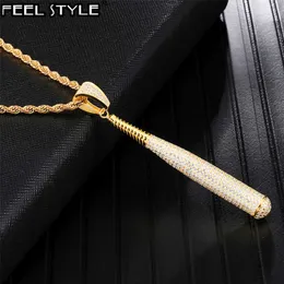 Iced Out Bling Full Rhinestone Copper Rope Chain Baseball Bat Pendant Necklace For Men Hip Hop Jewelry Dropshipping