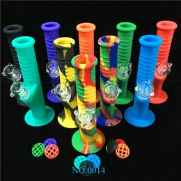 Mini bong in silicone da 9,5 pollici 10 colori con set di vetro Tubi d'acqua Bong infrangibili Bubbler Bong in vetro 1414