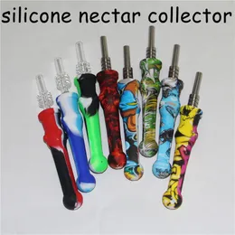 Narghilè colorati Nettare in silicone con punta in titanio da 14 mm Tappi in carbonio a bolle di vetro Concentrato Tubi in silicone Tamponare gli impianti petroliferi in paglia