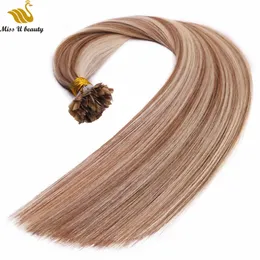 Piano Color Hair Extensions Flat Tip Blonde Platinum Pre-bonded Human HairBundles 1g/strand 100strands 12-24inch