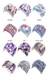 50 sztuk / partia Drukowane Kobiety Head Wrap Szalik Muzułmanin Długi Ogon Turban Arab Hat Chemo Caps Akcesoria do włosów