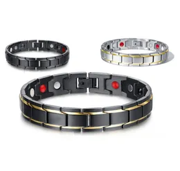 Fashion Health Energy Armband Bangle Män Svart Smycken Titanium Rostfritt Stål Bio Magnetiskt Armband för Man 4 stilar