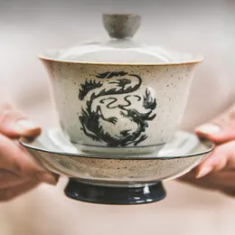 Antyczna herbata Tureen duża kamionka herbaty sancai gaiwan ręcznie malowane niebiesko-białe naczynia do wystroju domu