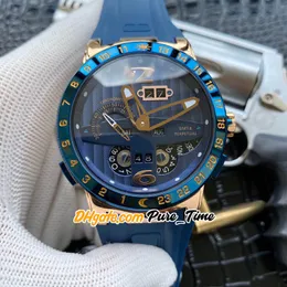 Lyxiga nya Executive Perpetual Calendars El Toro 326-01LE-3 Blue Dial Automatic Mens Watch Rose Gold Case Blue Gummi Klockor Pure_Time