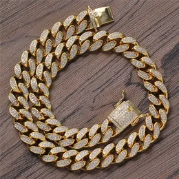 15mm 18/20inch Gold Silver Colors Bling CZ Cuban Chain Necklace Bracelet Jewelry for Men Women Hot Gift