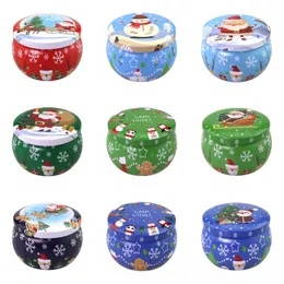 Xmas Tinplate Box Christmas Santa Snowman Elk Print Candy Tea Candle Box Aromatherapy Candle Jar Xmas Gift Storage Box