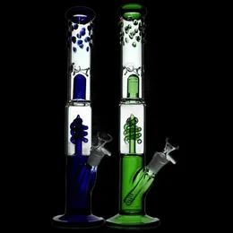 15 Inch 38CM Straight Green And Blue Glass Bongs With Irregular Spots On Top Water Pipe Hookah Made By Order Only OEM Can put your logo on