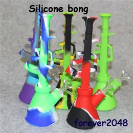 Ny design AK47 Silikonvattenrör Staright Bong Non Fading Printing Silicone Bong Glas Bong Dab Rig Tjock Glass Bubbler Hookah