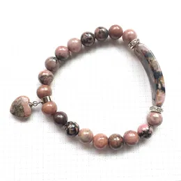 Sn0862 8 mm naturlig rhodonit hängsmycke armband för kvinnor ny ankomst design pärla yoga armband trendig balans smycken