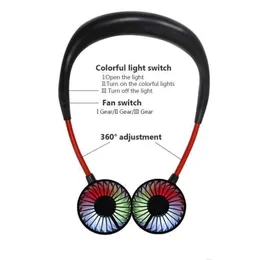 Trendy Gifts Colorful LED Light Sports Fan Portable Hanging Neck Fan Wearable Sports Table Fan USB Rechargeable JXW659