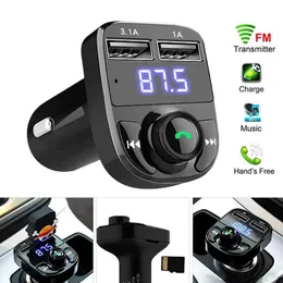 X8 FM nadajnik Aux Zestaw samochodowy Bluetooth HandsFree Audio Audio Odbiornik MP3 z 3,1A Szybki ładunek podwójny samochód USB z Retai Box