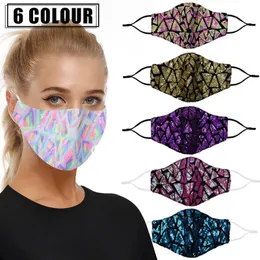 Oregelbunden Sequin Face Mask Färgglada Sequin Fashion Mask Tvättbar återanvändbar Dammtät Bling Bling Mask kan infoga PM2.5 Filter