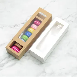 30st Macaron Förpackning Papper Box Vit Brun Kraft Carboard Box med Transparent Fönster DIY Cookie Macaron Gift