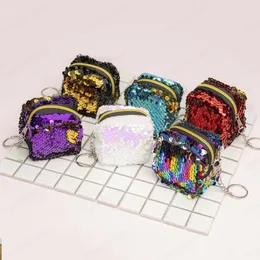 Cube Children's Coin Bag Change Color Sequins Mini Wallet Kvinnor Fashion Bling Mini Purse Sequin Bag Nyckel Ring påse Små present