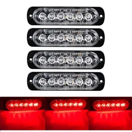 Car Red Strobe Light 6 LED Strobe Signal Warning Light Bar Security Alarm Flash Flashing Bulb Surface Mount Lighthead Lamp 12V-24V