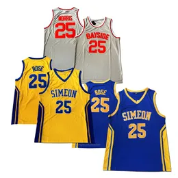 Derrick Rose #25 Simeon Zack Morris Basketball Jersey High School Movie Jerseys Blue Yellow Gray 100 ٪ Ed Size S-XXL Top Quality